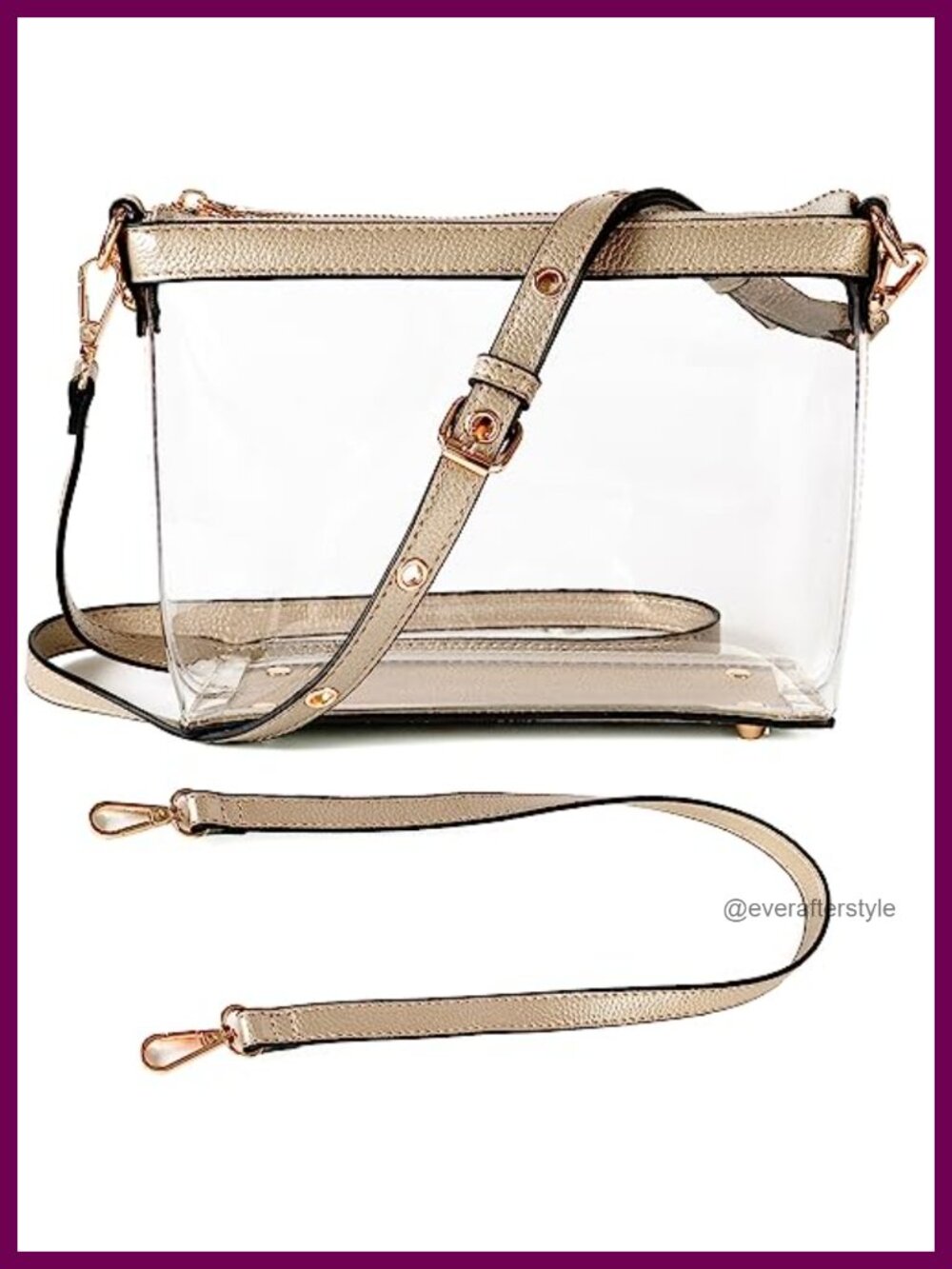 Clear Zipper Crossbody Bag with Vegan Leather Trim Stadium Approved
